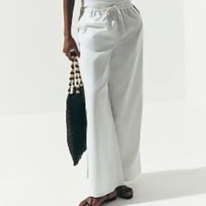 Linen-Blend High Waisted Wide Leg Pull On Pant